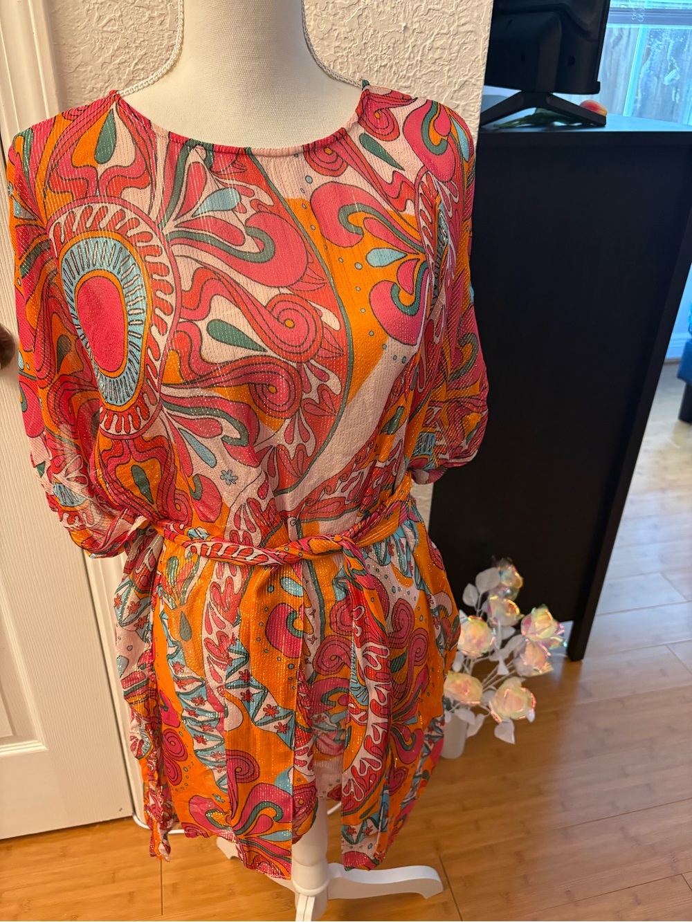 Vibrant Orange & Pink Paisley Swim Coverup